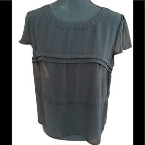 Petticoat Alley semi sheer black boxy style top, pleated front keyhole back sz L